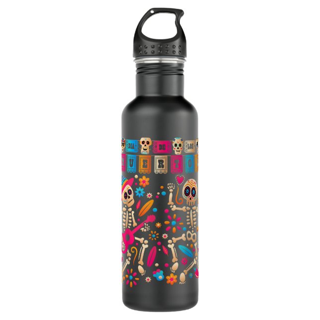 Dia De los Muertos Day of the Dead Mexican Skeleto Stainless Steel Water Bottle (Front)