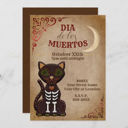 Dia de los Muertos Day of the Dead Vintage Cat Invitation