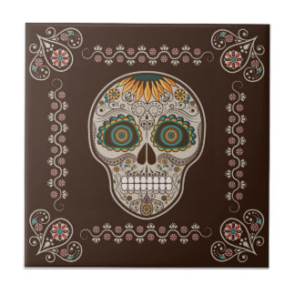 Dia de los Muertos decorative sunflower skull Ceramic Tile