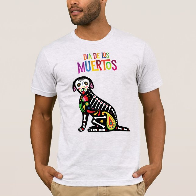 Dia De Los Muertos Dog Skeleton T-Shirt (Front)