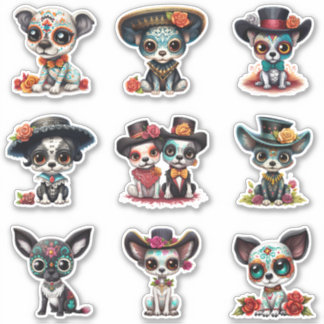 Dia de Los Muertos Dog Stickers - Set of 9