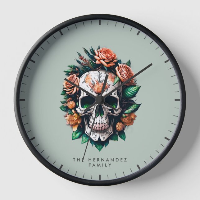 Dia de Los Muertos Family Name Clock (Front)