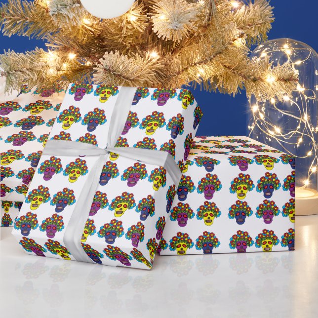 Dia De Los Muertos Floral Skull Dia De Los Muertos Wrapping Paper (Holidays)