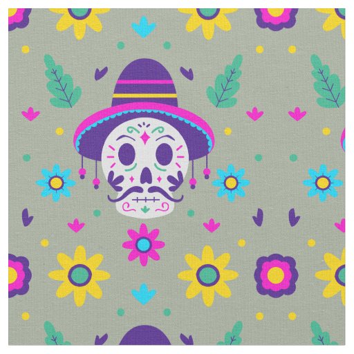 dia de los muertos floral skull fabric