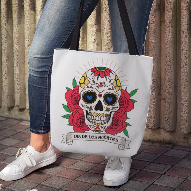 Dia de Los Muertos Floral Sugar Skull Tote Bag (Creator Uploaded)