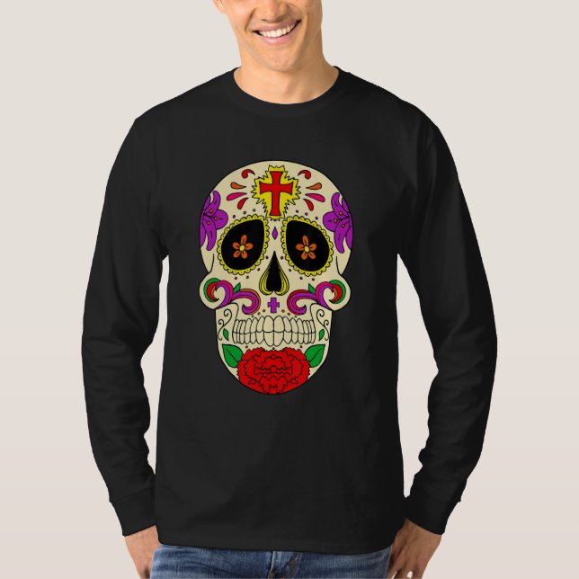 Dia De Los Muertos Flower Flower Mask Skull T-Shirt (Front)