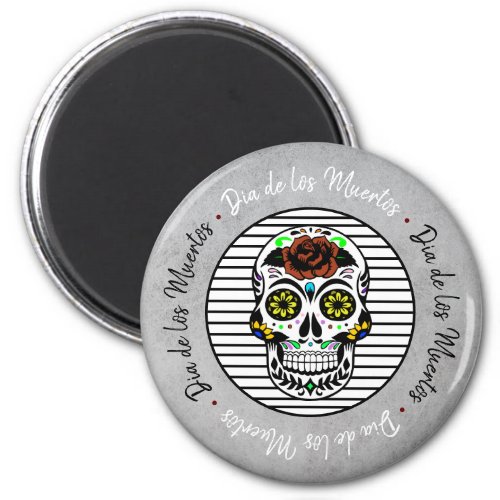 Dia De Los Muertos  Flower Skull  Stripe Magnet