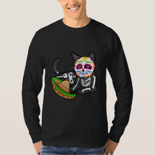 Dia De Los Muertos for Men Cute Flower Cat Sugar T-Shirt