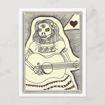 Dia De Los Muertos Girl With Guitar Postcard by busycrowstudio at Zazzle