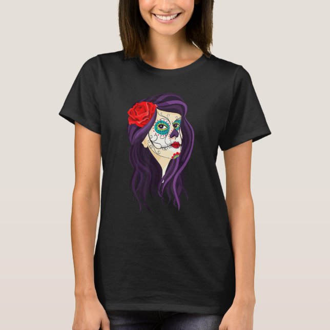 Dia De Los Muertos Girls Skull Mask La Catrina T-Shirt (Front)