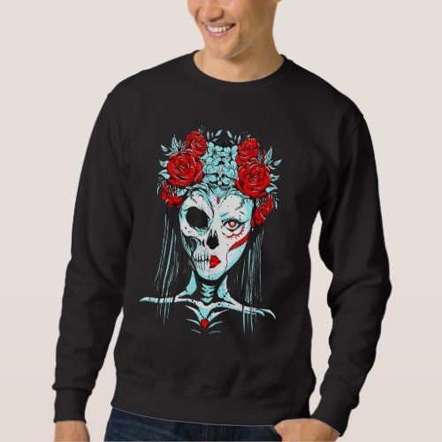 Dia De Los Muertos Girls Skull Skeleton Mask Sweatshirt