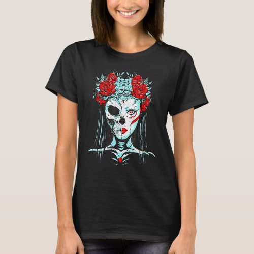 Dia De Los Muertos Girls Skull Skeleton Mask T_Shirt