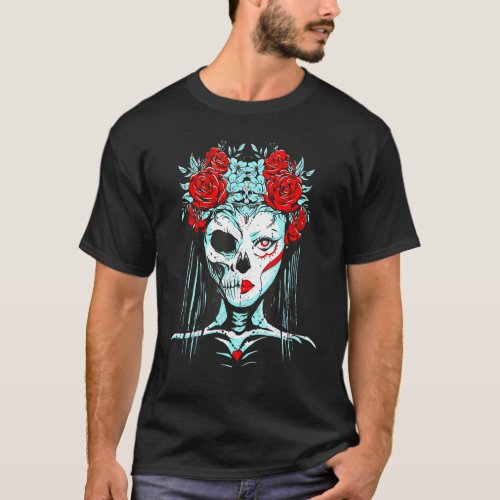 Dia De Los Muertos Girls Skull Skeleton Mask T_Shirt
