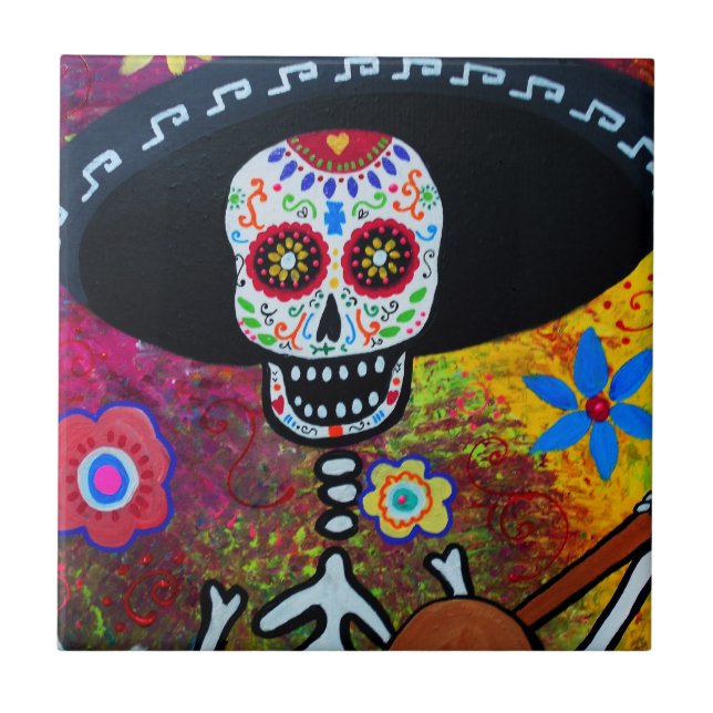 Dia de Los Muertos Gitarero Tiles by Prisarts (Front)