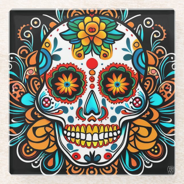 Dia de los Muertos  Glass Coaster (Front)