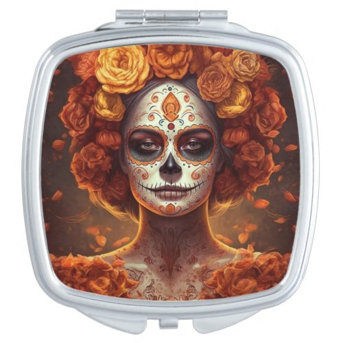Dia de los Muertos golden painted face Compact Mirror