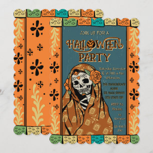 Dia De Los Muertos Halloween Sugar Skull Art Invitation