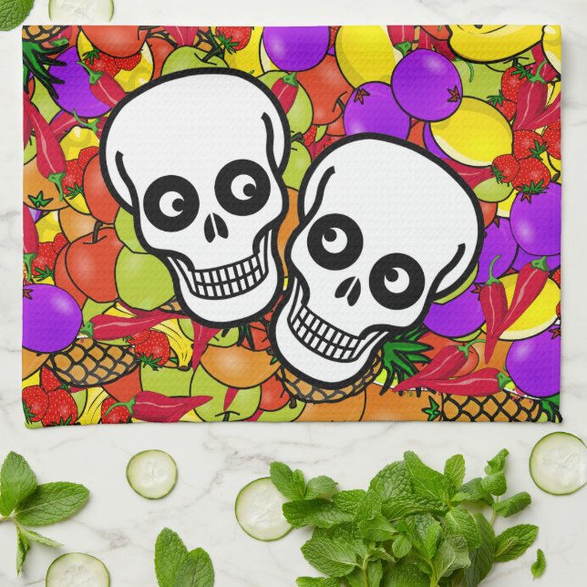 Dia De Los Muertos - Happy Couple W/Fruit Kitchen Towel (Folded)