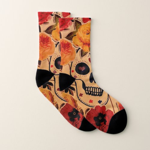 Dia De Los Muertos In Floral  Socks