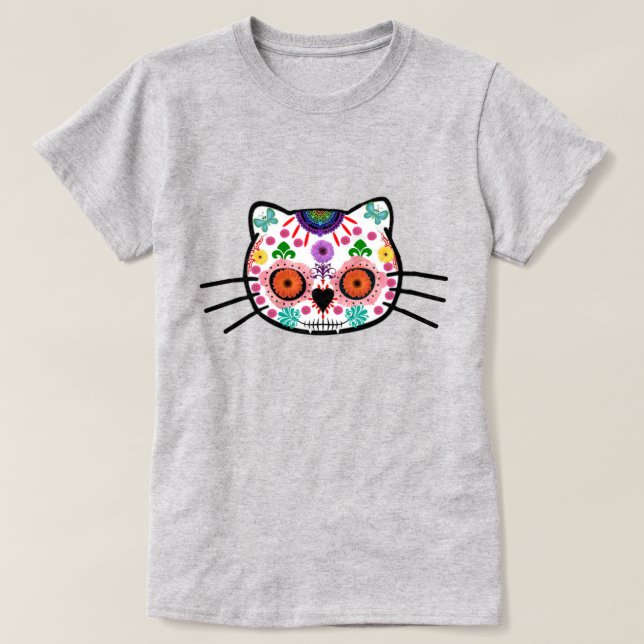 Dia de los Muertos Kitten Cat Halloween T-Shirt (Design Front)