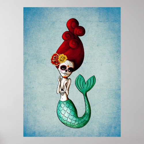 Dia de Los Muertos La Catrina Mermaid Poster