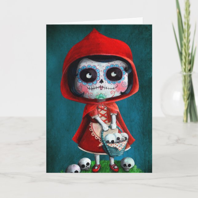Dia de los Muertos Little Red Riding Hood Card (Front)