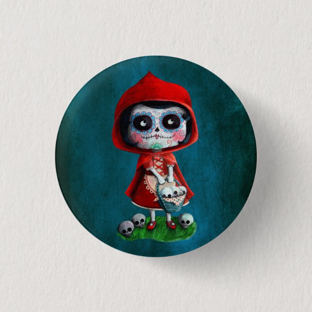 Dia de los Muertos Little Red Riding Hood Pinback Button (Front)