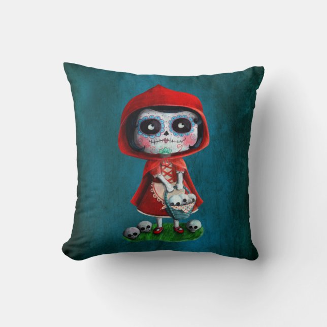 Dia de los Muertos Little Red Riding Hood Throw Pillow (Front)