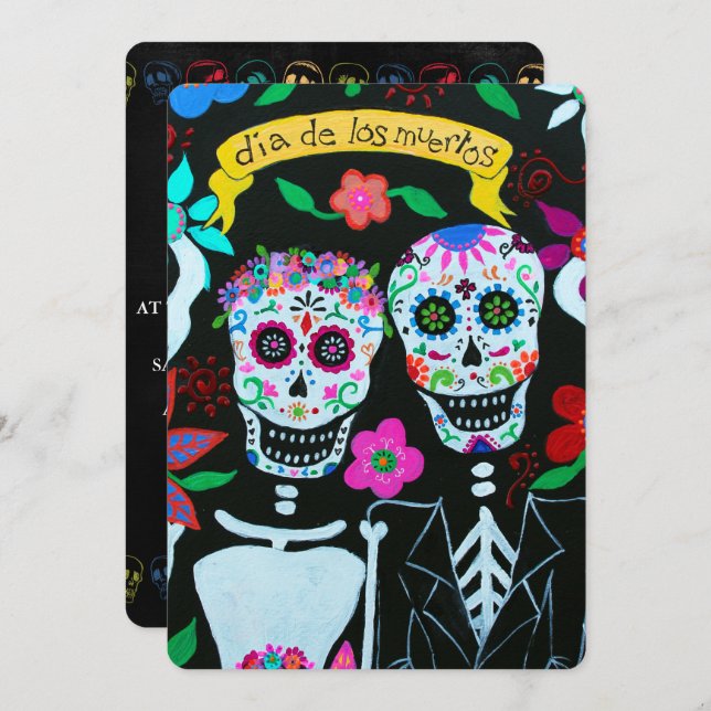 DIA DE LOS MUERTOS LOVE COUPLE WEDDING INVITATION (Front/Back)