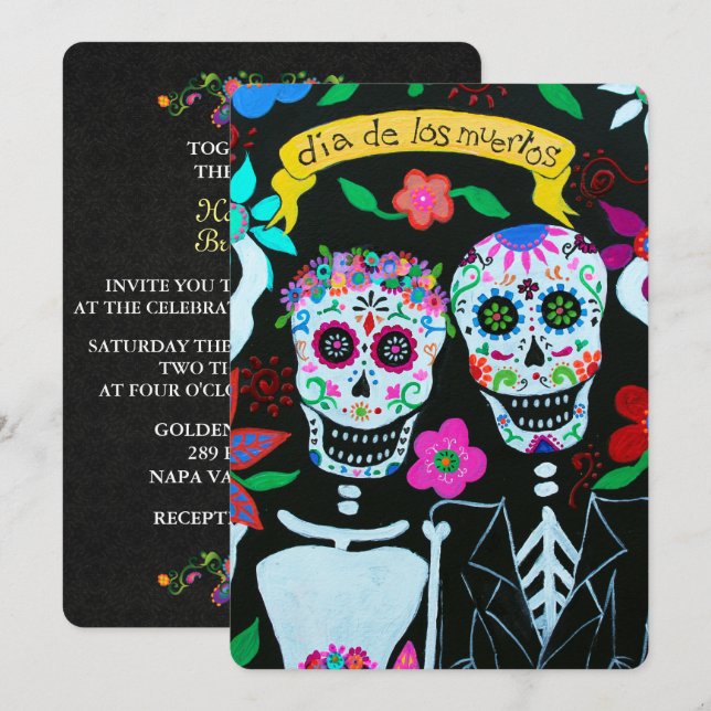 DIA DE LOS MUERTOS LOVE COUPLE WEDDING INVITATION (Front/Back)