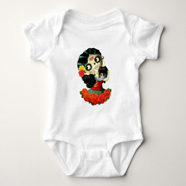 Dia de Los Muertos Lovely Mexican Catrina Girl Baby Bodysuit (Front)