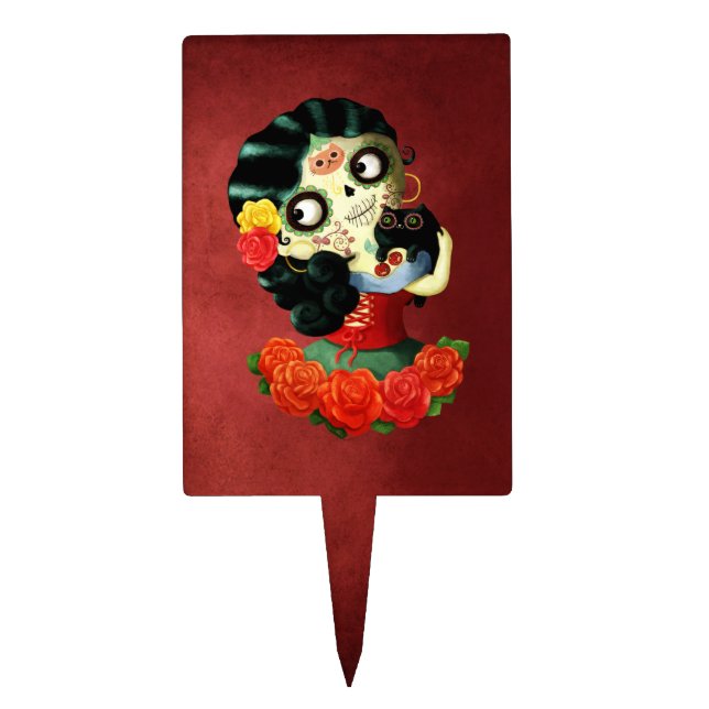 Dia de Los Muertos Lovely Mexican Catrina Girl Cake Topper (Front)