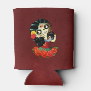 Dia De Los Muertos Lovely Mexican Catrina Girl Can Cooler by colonelle at Zazzle