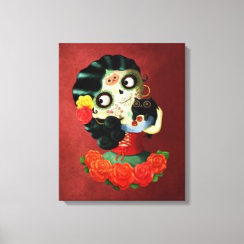 Dia De Los Muertos Lovely Mexican Catrina Girl Canvas Print by colonelle at Zazzle