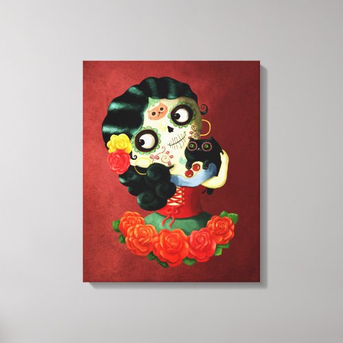 Dia de Los Muertos Lovely Mexican Catrina Girl Canvas Print