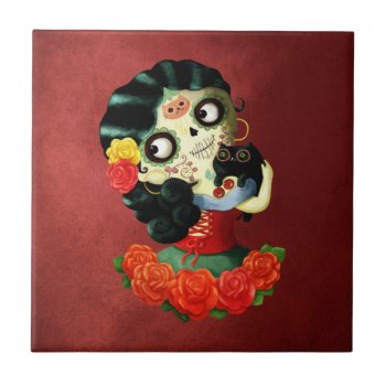 Dia De Los Muertos Lovely Mexican Catrina Girl Ceramic Tile by colonelle at Zazzle