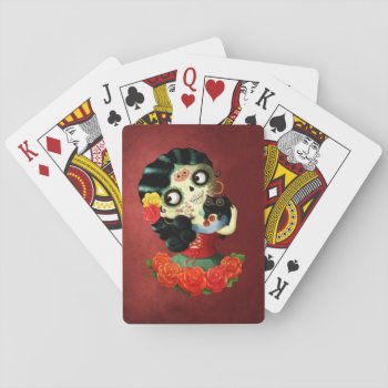Dia De Los Muertos Lovely Mexican Catrina Girl Playing Cards by colonelle at Zazzle