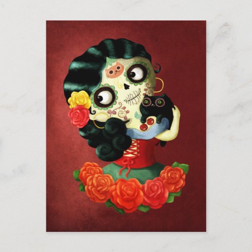 Dia de Los Muertos Lovely Mexican Catrina Girl Postcard