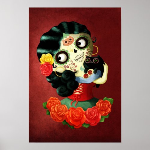 Dia de Los Muertos Lovely Mexican Catrina Girl Poster