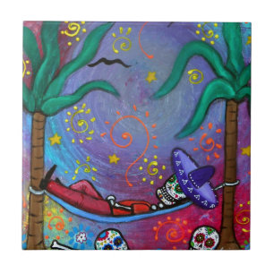 Dia de los Muertos mariachi Siesta by Prisarts Tile