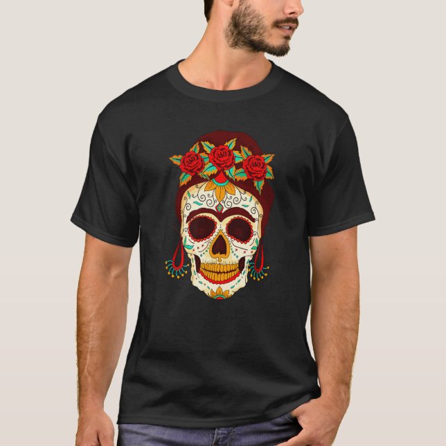 Dia De Los Muertos Mask Skull Hat Rosary Premium T-Shirt (Front)