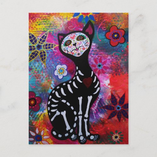 Dia de los Muertos Meow Cat by Prisarts Postcard