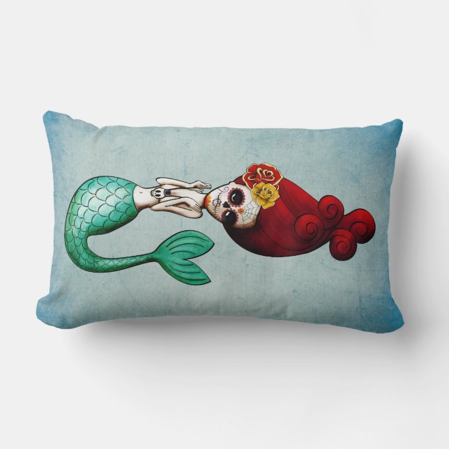 Dia de Los Muertos Mermaid Beauty Lumbar Pillow (Front)