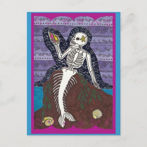 Dia de Los Muertos Mermaid Postcard