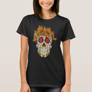 Dia De Los Muertos Monarch Butterfly Sugar Skull T-Shirt