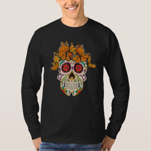 Dia De Los Muertos Monarch Butterfly Sugar Skull   T_Shirt
