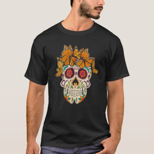 Dia De Los Muertos Monarch Butterfly Sugar Skull   T_Shirt