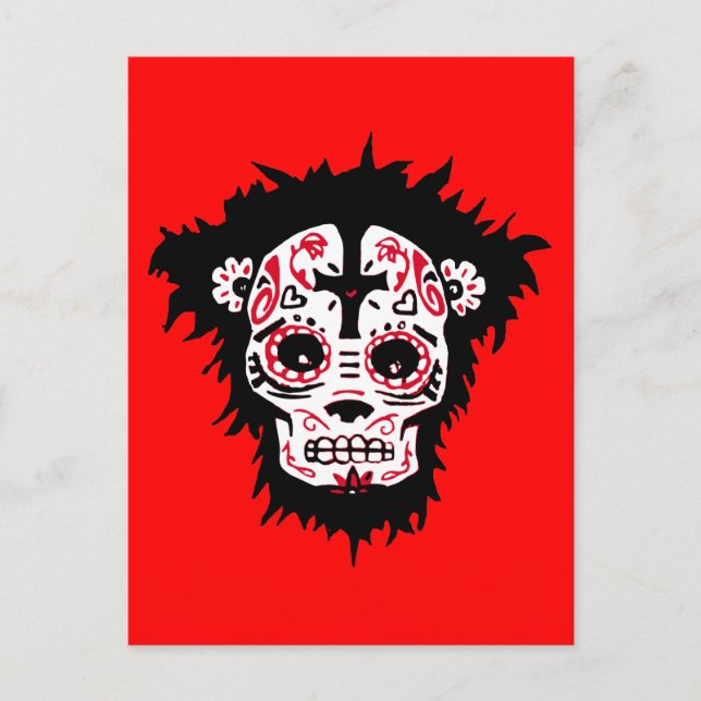 dia de los muertos monkey postcard (Front)