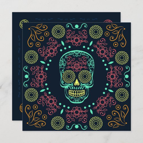 Dia de los Muertos Neon Floral Skull  Invitation