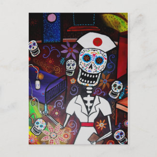 DIA DE LOS MUERTOS NURSE BY PRISARTS POSTCARD